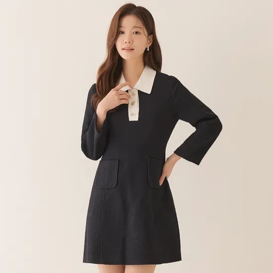로엠 배색카라 트위드 원피스 RMOWE23R11