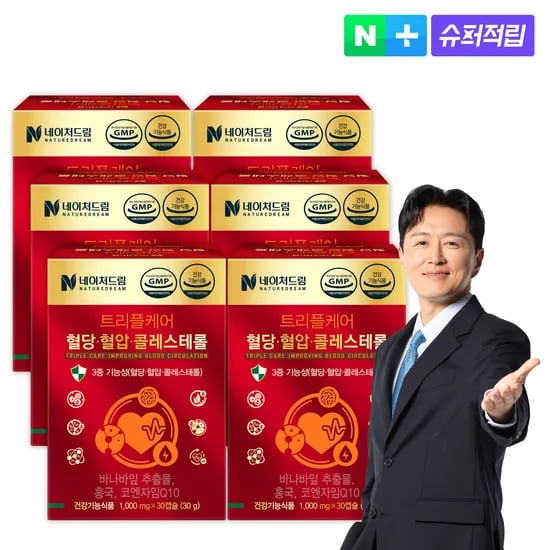 트리플케어 혈당 혈압 콜레스테롤 코엔자임큐텐 코큐텐 홍국 바나바잎 영양제 30캡슐, 6개