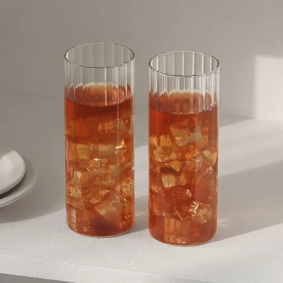 아코디언 내열 글라스 플리츠 유리컵 455ml 2P세트 홈카페 물컵 맥주잔