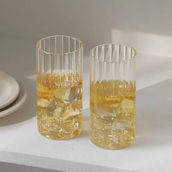 아코디언 내열 글라스 플리츠 360ml 2P세트 홈카페 유리컵 하이볼잔 맥주잔