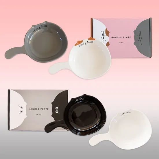고양이 핸들 플레이트(손잡이 앞접시) 그릇 2P 세트 (4color)