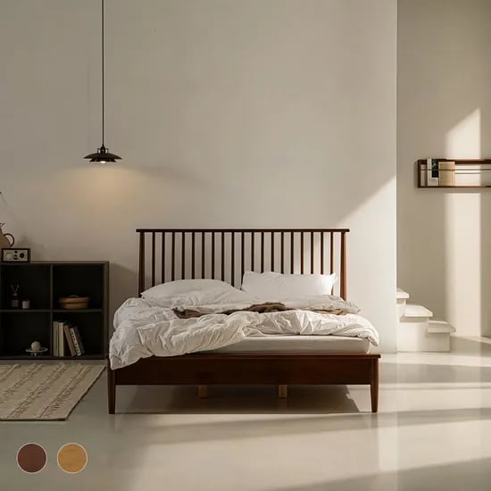 브레이 고무나무 무소음 평상형 침대 프레임 SS/Q (2colors)