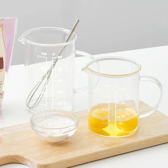 프리미엄 비커 내열 유리 계량컵 350ml + 500ml 2P세트 /홈카페 유리잔컵