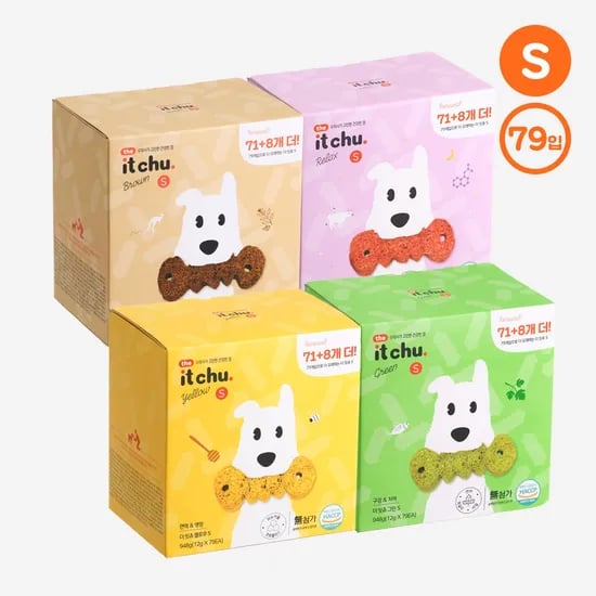 잇츄 오리지널 강아지 치석제거 덴탈껌 대용량 S 79개입 (옐로우/그린/브라운/꿀잠츄)
