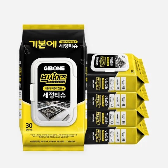 빅사이즈 기름때 찌든때 전용 세정티슈 30매 x 5팩