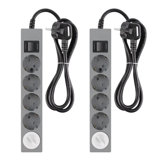 1+1 그레이 블랙 컬러 디자인 납작 멀티탭 과부하 5구 (16A) 1.5m/3m/5m