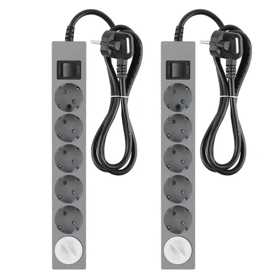 1+1 그레이 블랙 컬러 디자인 납작 멀티탭 과부하 6구 (16A) 1.5m/3m/5m