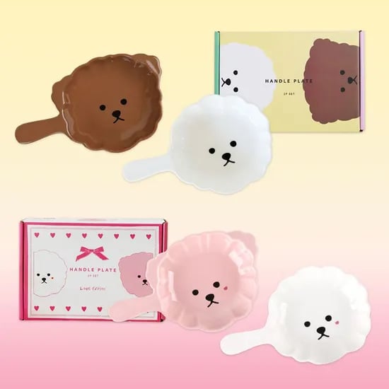베스트 비숑&푸들 핸들 플레이트 2P 세트 (3color) 손잡이 앞접시 생일 자취