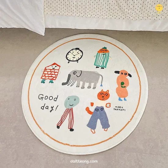 예쁜 굿데이 애니멀 아기 원형 러그 6size 거실 아이방 침실 카페트 포인트 매트 사계절