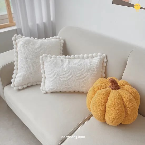 북유럽 고급 화이트 셔닐 폼폼 쿠션 커버 2size_거실 쇼파 쿠션 침실 직사각쿠션