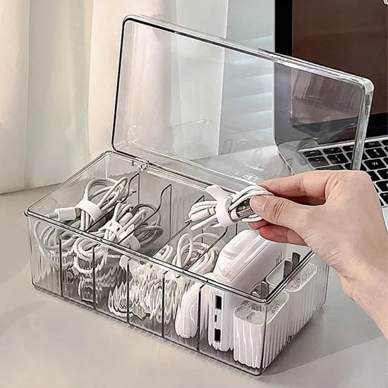 투명 디바이더 다용도 정리함 뚜껑있는 아크릴 이어폰 케이블 USB 보관 수납함