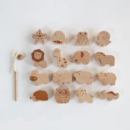 동물 실꿰기 16pcs 블럭 소근육 발달 원목 교구 장난감