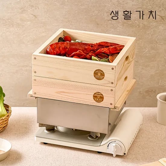 생활가치 편백나무찜기 스텐찜판 히노끼 찜기 세이로무시 풀세트