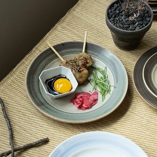 카즈마 라인 블루/브라운 카페 브런치 플레이팅 접시 3호 (24cm)