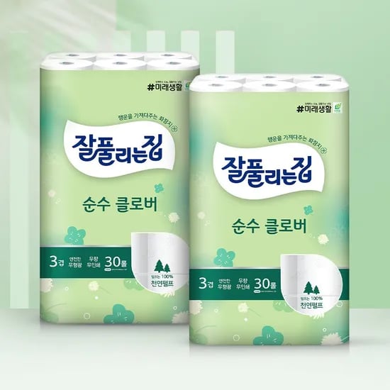 순수클로버 천연펄프 화장지 27m x 30롤 x 2팩