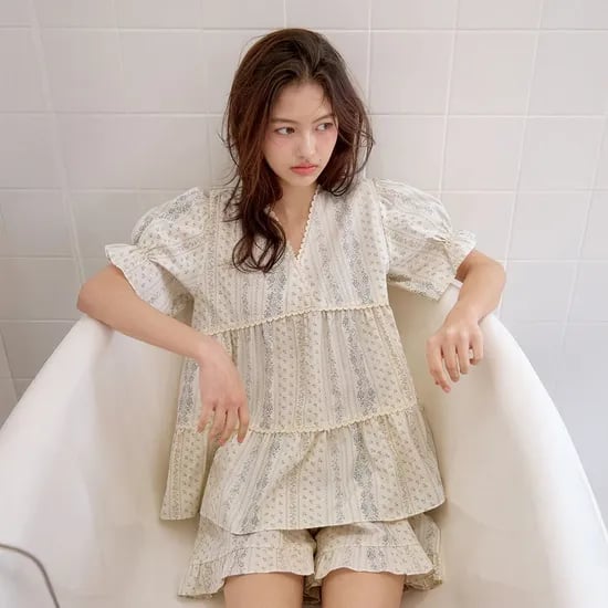 에스더 반팔 투피스 크림 (40수)