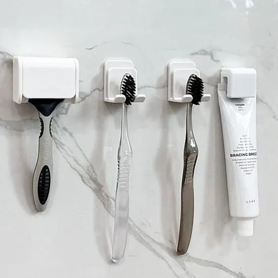 간편하게 착붙! 화이트 칫솔 치약 면도기걸이 양치컵 2인세트 3type-오픈형 4종