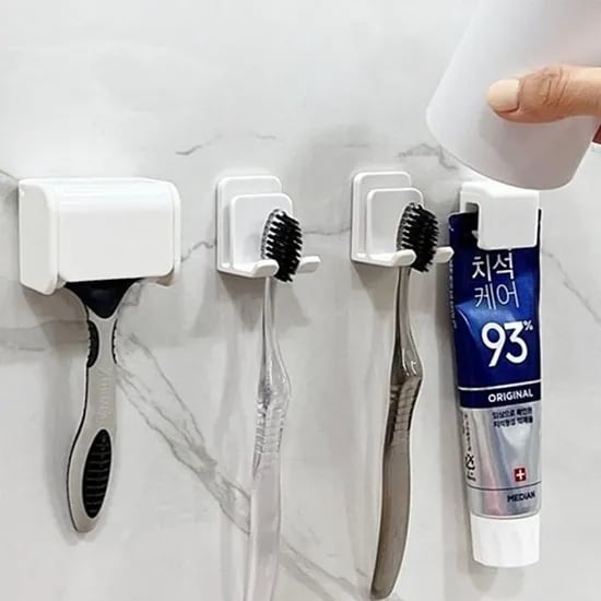 간편하게 착붙! 화이트 칫솔 치약 면도기걸이 양치컵 2인세트 3type-오픈형 6종