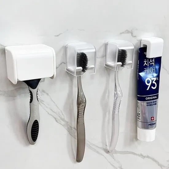 간편하게 착붙! 화이트 칫솔 치약 면도기걸이 양치컵 2인세트 3type-커버형 4종