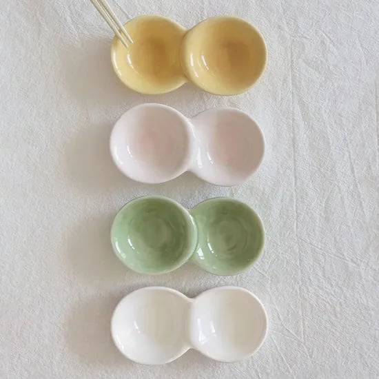 칸칸 콩 나눔접시 2칸 4color 종지 나눔 찬기 반찬그릇 2구 완두콩 소스볼