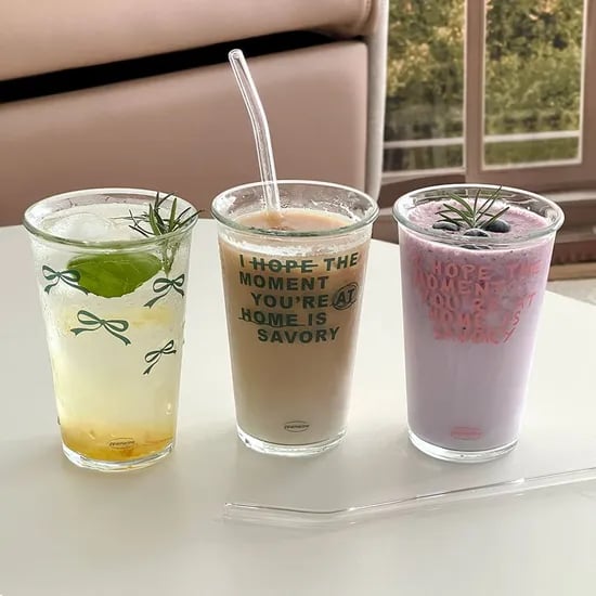 빠마린 리본&레터링 카페컵 내열 유리컵 380ml 맥주잔 6종 택1 단품(국산/냉온겸용)