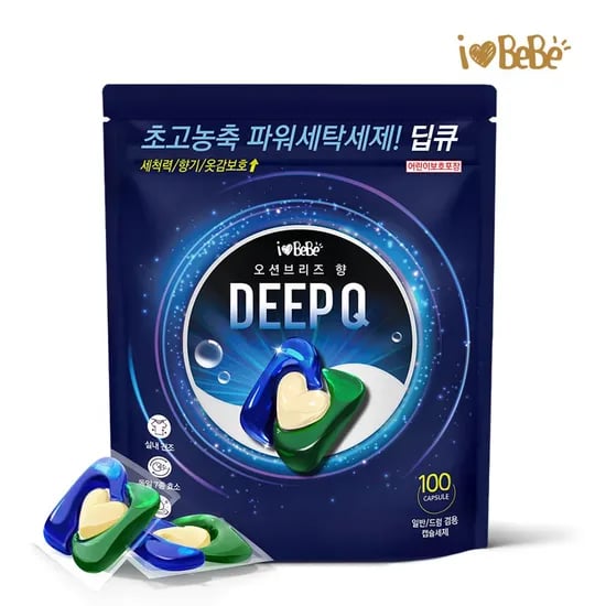 딥큐 3in1 오션브리즈 100개 캡슐세제 실내건조 고농축 대용량 드럼 일반 겸용 세탁세제