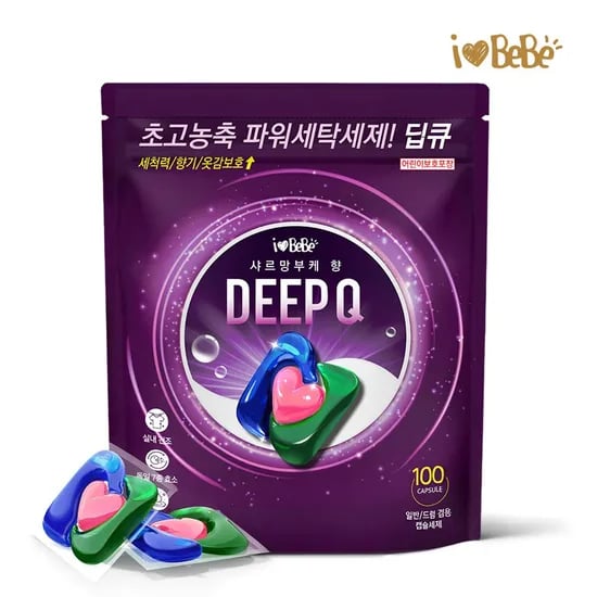 딥큐 3in1 샤르망부케 100개 캡슐세제 실내건조 고농축 대용량 드럼 일반 겸용 세탁세제
