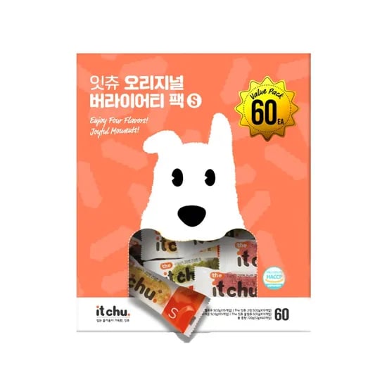 잇츄 4가지 맛을 대용량으로  즐기는 오리지널  덴탈껌 버라이어티팩 S 60개입