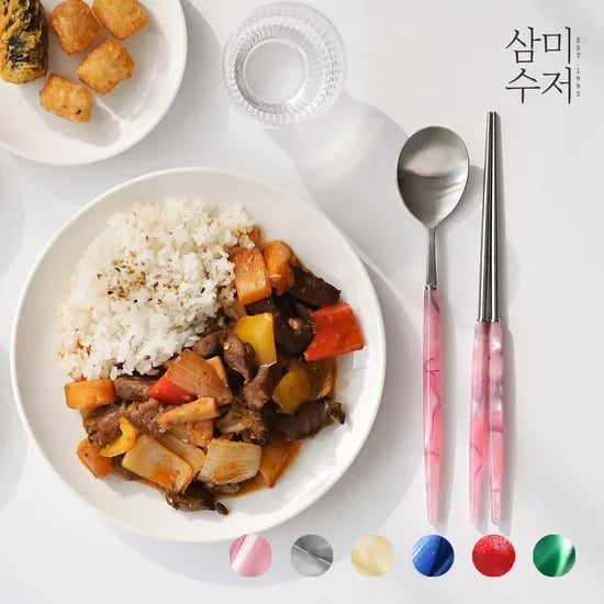 펄 스모키 핸드메이드 아크릴 부부수저세트 2벌세트(2가지 컬러 선택)
