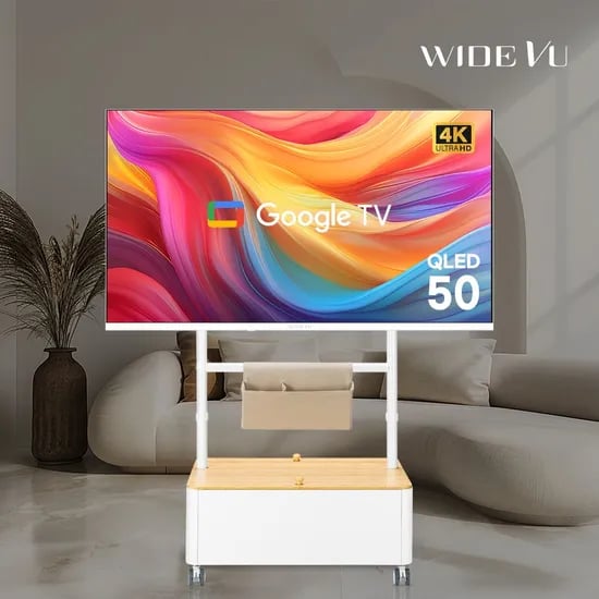 와이드무빙뷰 화이트 이동식 수납스탠드세트 구글스마트 127cm(50인치)QLED UHDTV