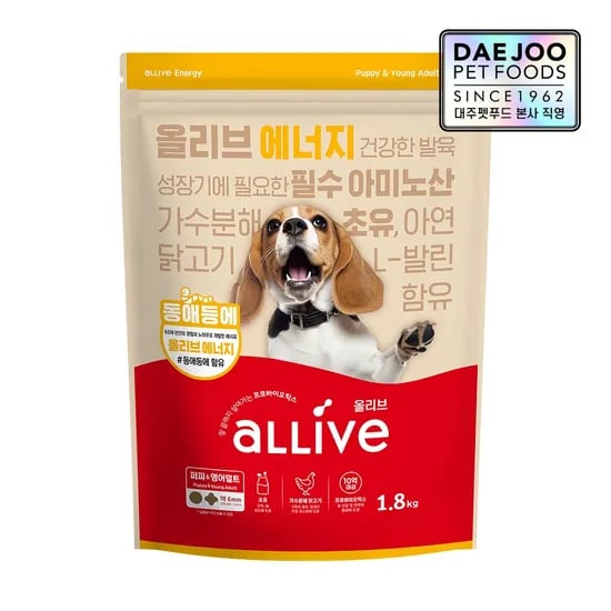 에너지 퍼피앤 영어덜트 장건강 레시피 유산균 강아지 사료 1.8kg