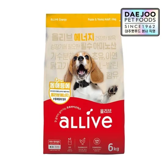 에너지 퍼피앤 영어덜트 장건강 레시피 유산균 강아지 사료 6kg
