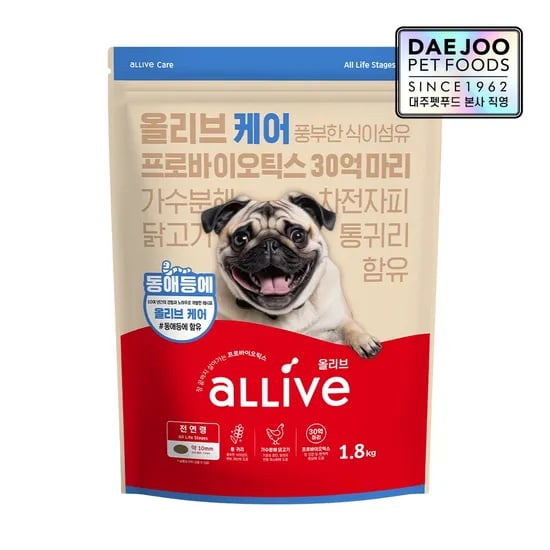 케어 장건강 레시피 전연령 유산균 강아지 사료 1.8kg