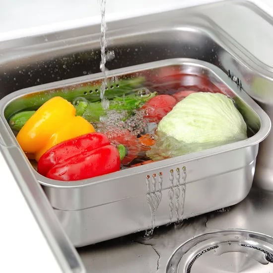 국내생산 304 스테인리스 물빠짐 구멍! 넓고 깊은 사각 설거지통 7.3L