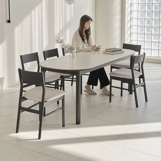 보니타 블랙 애쉬 원목 타원형 세라믹 식탁 1600/2000 2size