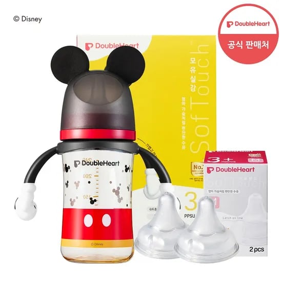 3세대 디즈니 240ml 미키,미니,푸 (핸들/노꼭지) +젖꼭지2개