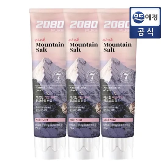 2080 히말라야 퓨어마운틴 솔트치약120g 3입X4개(핑크,크리스탈)