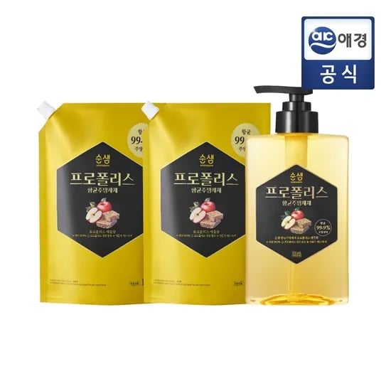 순샘 항균 프로폴리스 주방세제 500ml 용기x1개 + 1.2L 리필x2개