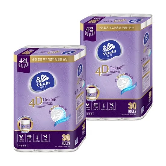 빈다 4D Deluxe 엠보싱 롤화장지 4겹 23m 30롤 2팩