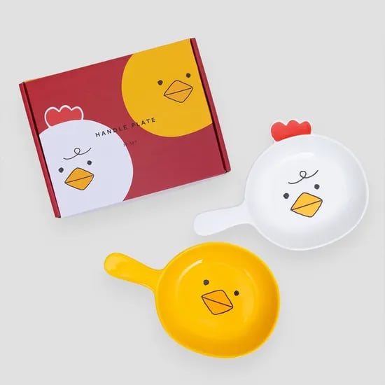 핸들 플레이트 2P 세트 - 12 드로잉 치킨 (손잡이앞접시 집들이 자취 그릇 선물)