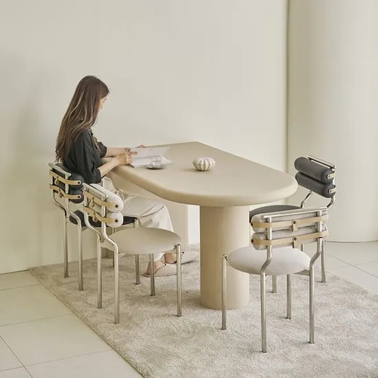 미네랄 신소재 반타원형 테이블 식탁 1600/1800 2Size
