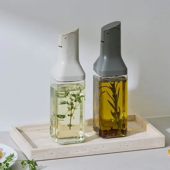 클리어 유리 자동개폐 미니 오일병 350ml 2P세트(아이보리) 밀폐 기름병 간장병 소스통