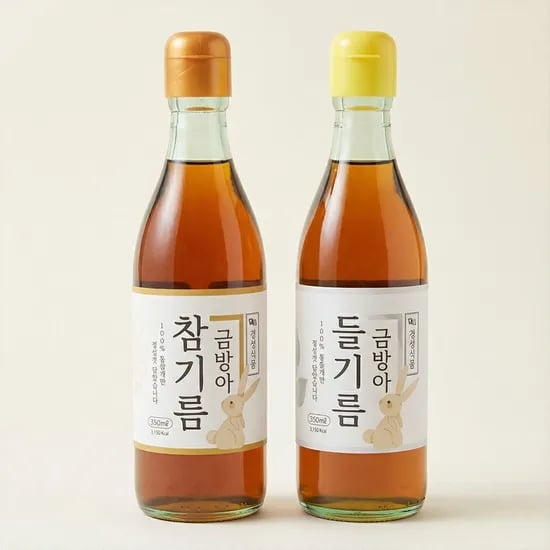 통깨 100% 고소한 금방아 참기름350ml+들기름350ml 2병 골라담기
