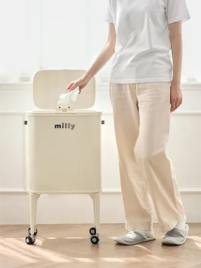 밀리 이동식 푸시형 다리 탈부착 철제 휴지통 35L