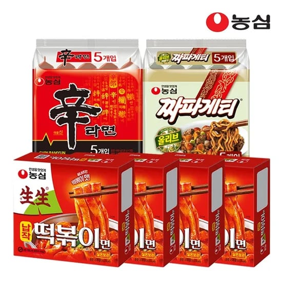 생생납작떡볶이면 4개 + 신라면 5개 + 짜파게티 5개