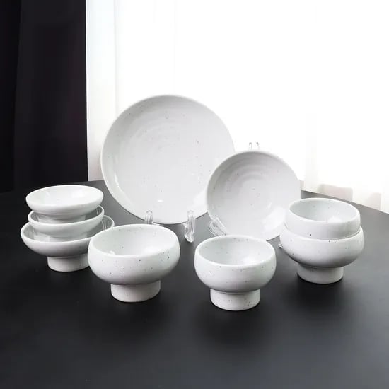 핸드메이드 분청 고백자 도자기 그릇 2인 9p 세트