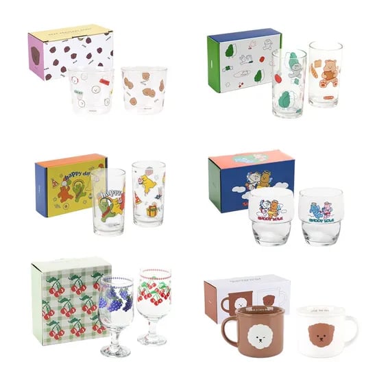 2P+2P 귀여운 유리컵 머그컵 선물 골라담기 13종 / 홈카페 집들이 생일
