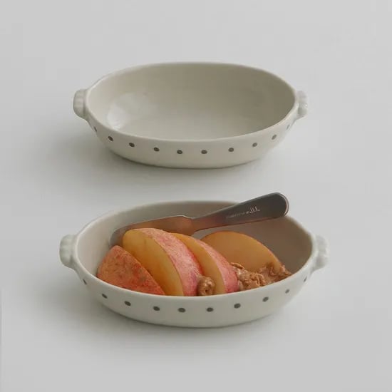 도트 타원 그라탕기 17cm 일제 양손볼 그릇