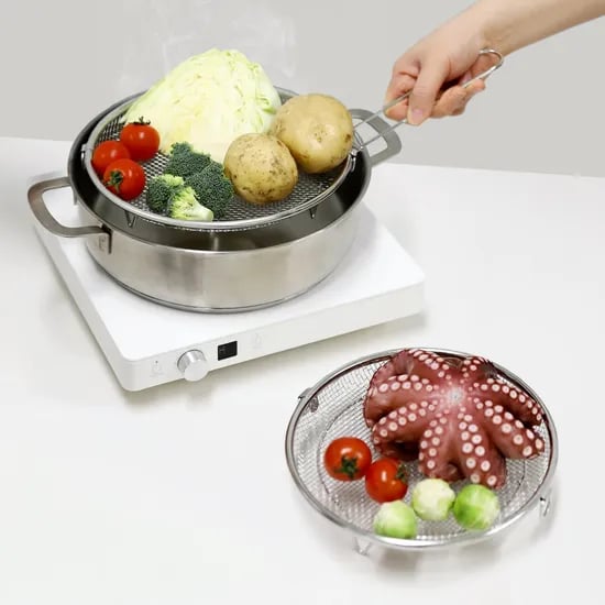 304 스텐 채반 찜기 22cm 2P (탈부착 손잡이 포함) / 원형 핸들 채반 야채 찜기