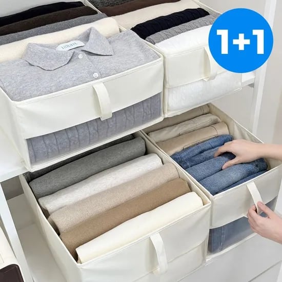 1+1 부피 제한없는 자유수납! 대용량 패브릭 리빙박스 옷장 옷 정리 수납함 4size